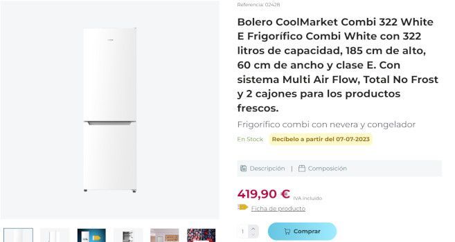 precio en oferta frigorifico barato cecotec bolero coolmarket combi 322 white e