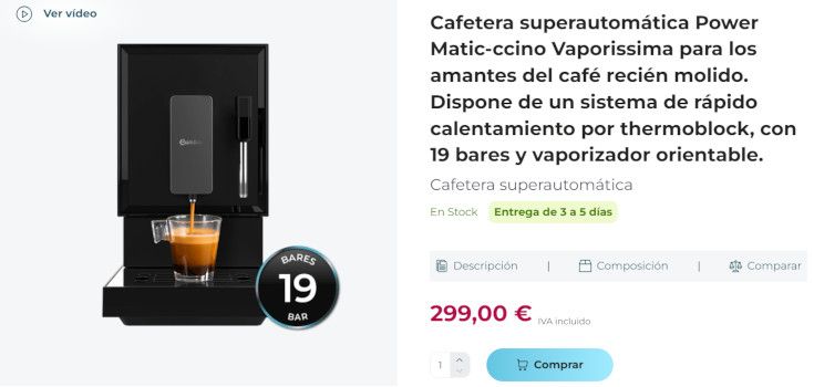 cafetera power matic-ccino vaporissima la mas barata