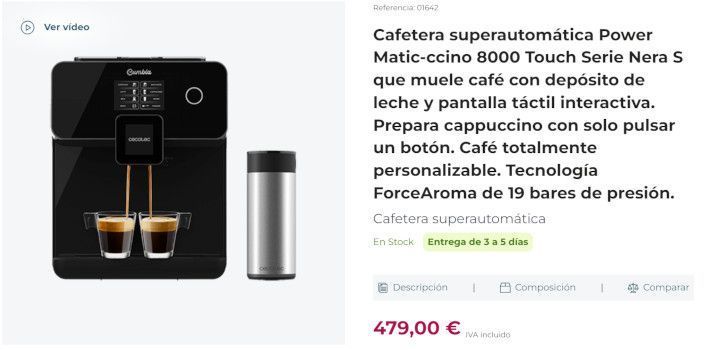 precio oferta power matic-ccino 8000 touch nero serie s