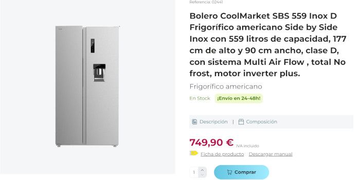 precio y oferta bolero coolmarket sbs 559 inox d