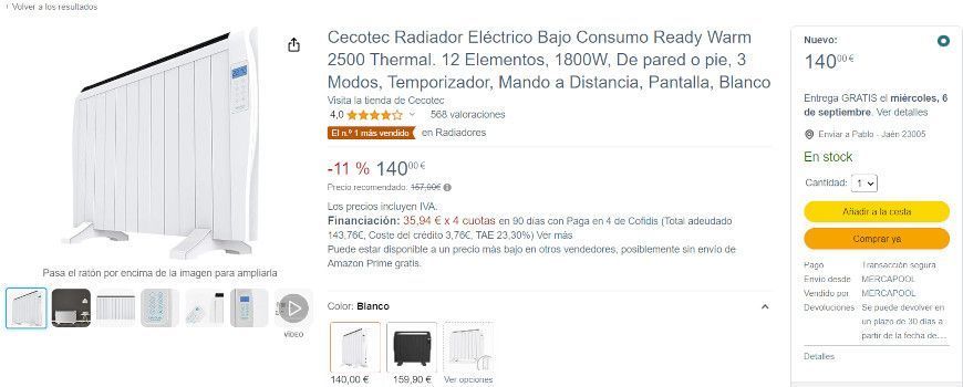 ready warm 2500 thermal mejor radiador electrico 2023 black friday