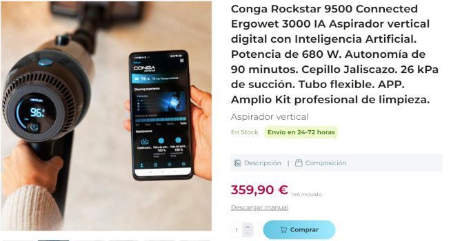 conga rockstar 9500 connected ergowet 3000 ia aspiradora vertical black friday 2023