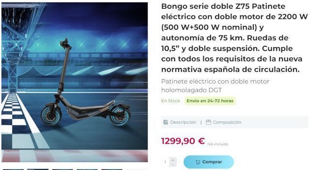 patinete electrico bongo x75 2200 w de potencia 75 km de autonomia